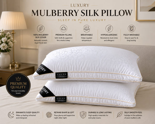 Luxury Mulberry Silk Pillows – Pair | Premium Comfort & Smooth Feel