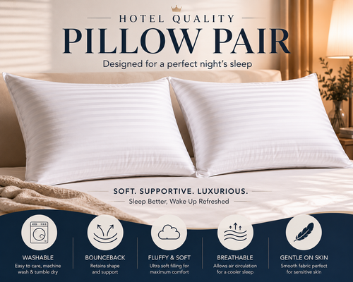 BHS Hotel Quality Pillows – Pair | Soft & Supportive Fibre Filled