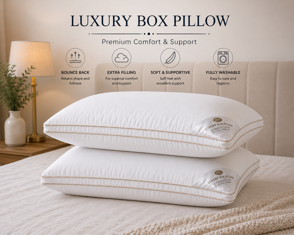 Luxury Box Pillows – Pair | Extra Filled Soft & Supportive
