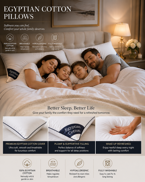 Egyptian Cotton Pillows – Pair | Soft, Smooth & Breathable